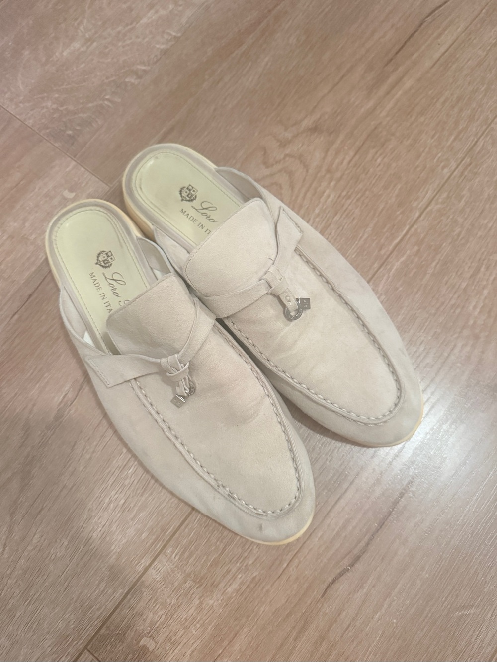 Cream Suede Backless Penny Loafers sz 9